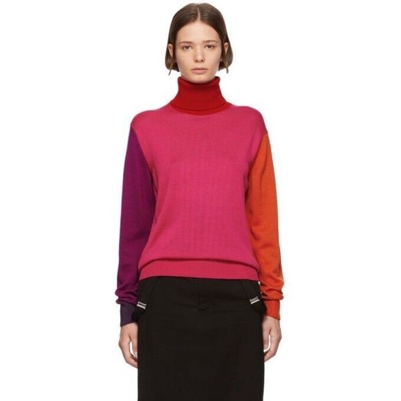 FACETASM Pink Wool Colorblocked Turtleneck Sweater Size 1 Or Small - Picture 1 of 12